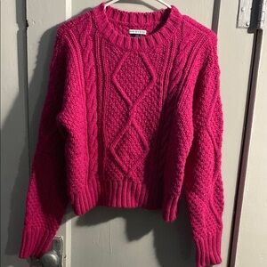 American Eagle Outfitters Pink Cable Knit Crew Neck Sweater